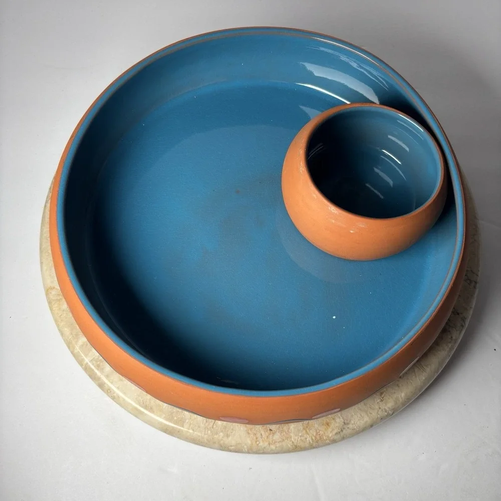Terracotta Clay Chip And Dip Party Salsa Bowl Himark Portugal Pottery‎ Southwest